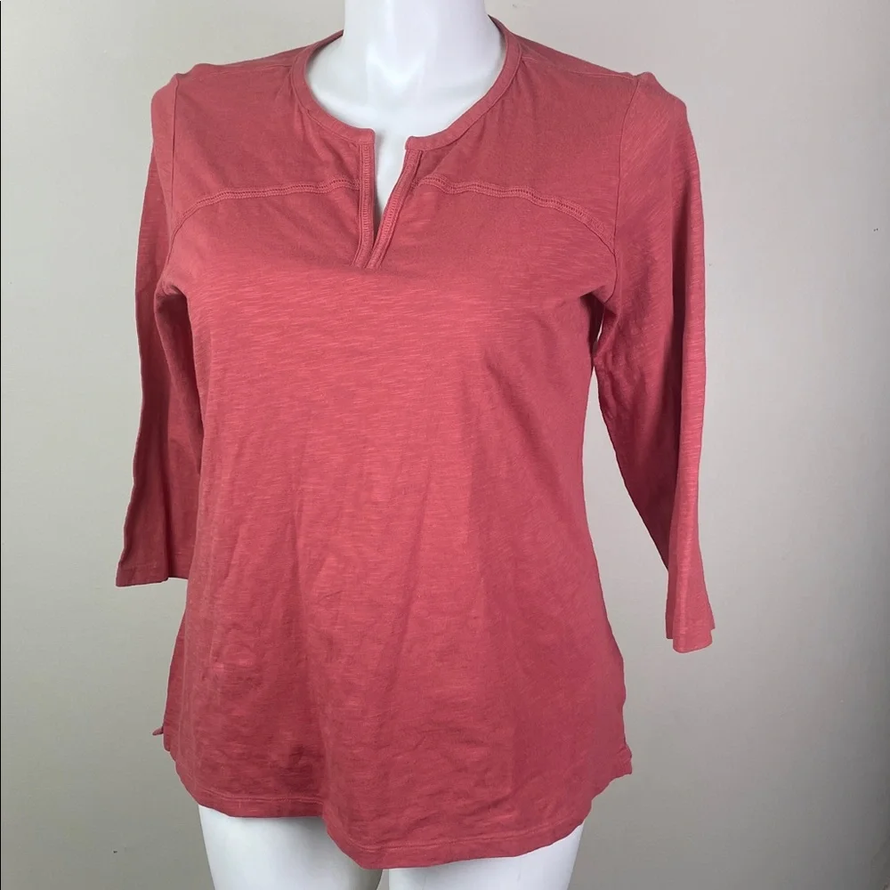 L.L. Bean Women's Rust Red Split-Neck 3/4 Sleeve Top - Picture 3 of 8